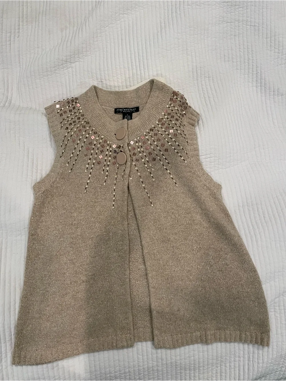 Needles Beige Silk Knit Shell with Decorative Trim (L)
